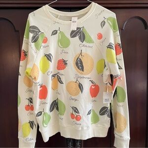 🆕 Anthropologie Back When Fruit Medley Multicolor Sweatshirt Lightweight Large